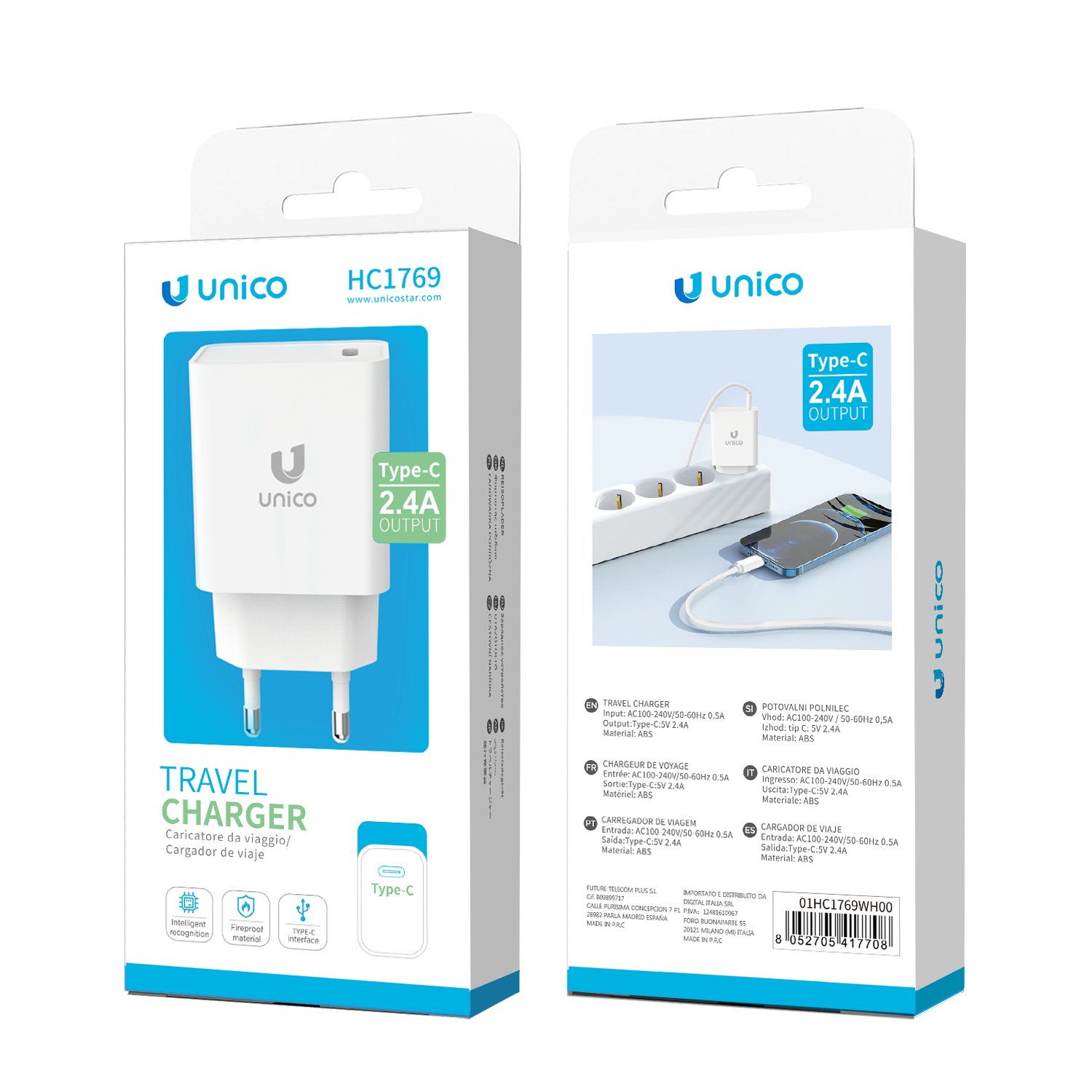 UNICO HC1769 Carga doméstica única puerto U TYPE-C 2.4A